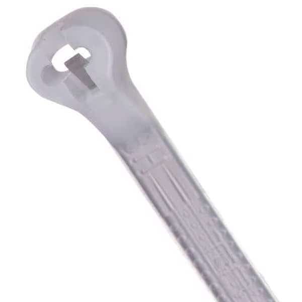 Cable Tie, 4 in L, 5/8 in Max Bundle Dia., Natural, Nylon 6/6, 18 lb Strength, 100 PK