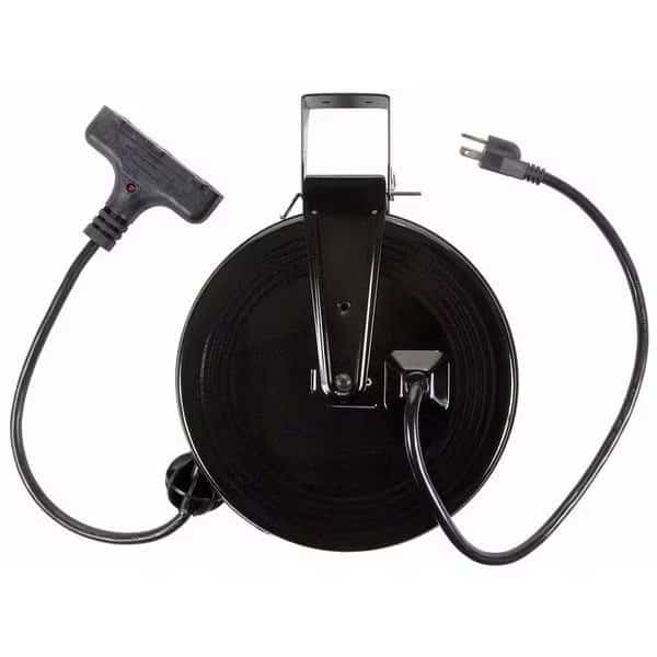 Cord Reel, NEMA 5-15R, 14 AWG, Black Reel Color, 30 ft Length, 3 Outlets