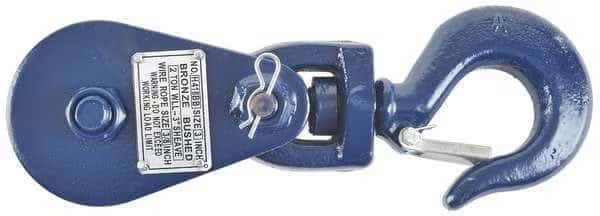 Snatch Block, Wire Rope, 3/8 in Max Cable Size, 4,000 lb Max Load, Painted