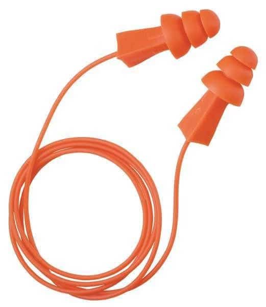 Tri-Grip Reusable Vinyl Ear Plugs, Flanged Shape, 27 dB, Orange, 100 PK