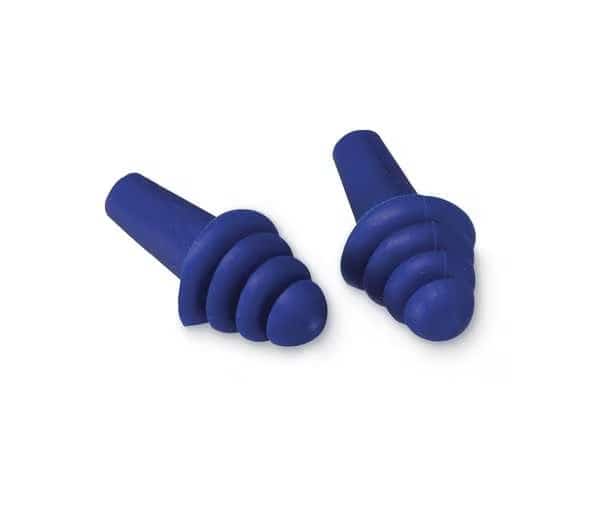 Quattro(TM) Reusable Rubber Vinyl Ear Plugs, Flanged Shape, 27 dB, Blue, 100 PK