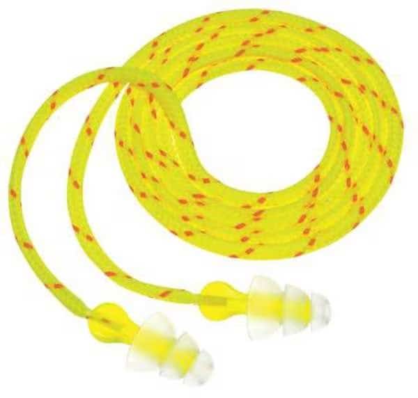 Tri-Flange Reusable Elastomeric Polymer Ear Plugs, Flanged Shape, 26 dB, Clear, 100 PK