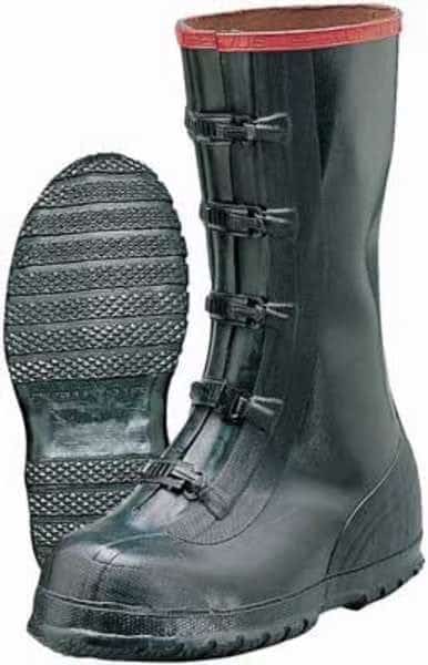 Overboots, Plain Toe, Natural Rubber, 15 in Height, Buckles Closure, Ribbed Sole, Black/Red, 15