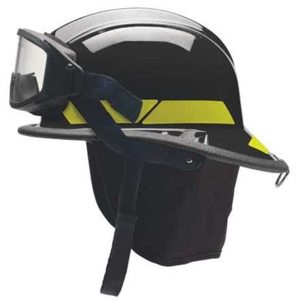 Fire Helmet, Black, Modern, Thermoplastic, 4 pt Ratchet, Fits Hat Size 6-1/2 to 8