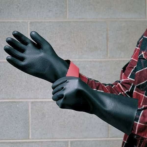 Chemical Resistant Gloves, Neoprene, 18 in L, 22 mil, Black, 9, 1 PR