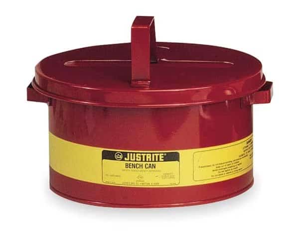 Bench Can, 2 Gal., Galvanized Steel, Red, JUSTRITE, Mfr# 10575