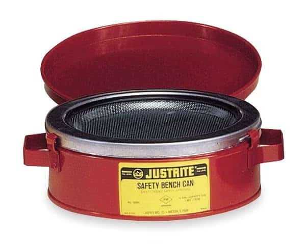 Bench Can, 1 Qt., Galvanized Steel, Red, Justrite, Mfr#: 10175