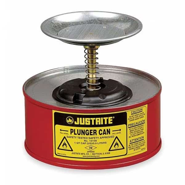 Plunger Can, 1 qt., Galvanized Steel, Red, JUSTRITE, Mfr# 10108