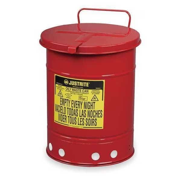 Oily Waste Can, 21 Gal., Steel, Red