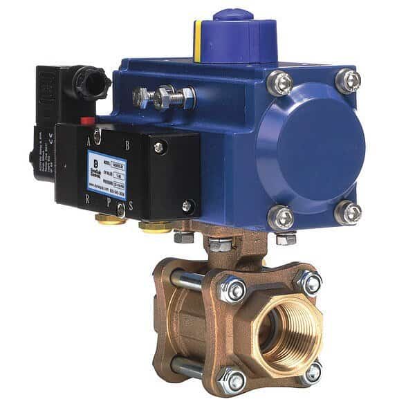 1" FNPT Bronze Pneumatic Ball Valve Inline
