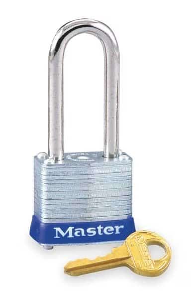Padlock, Keyed Different, Long Shackle, Rectangular Steel Body, Steel Shackle, 1/2 in W