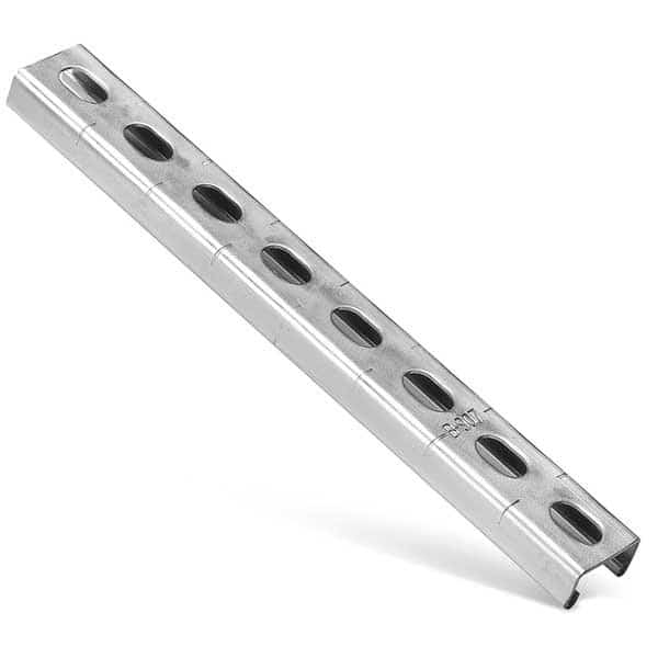 Single Channel Strut, Slotted, Steel, Electroplated, 9/16 in x 7/8 in Hole Size, Silver