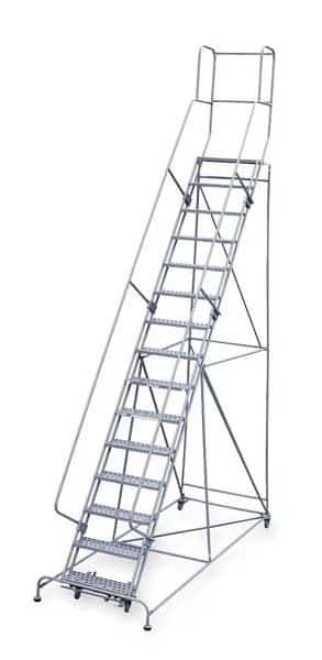 192 in H Steel Rolling Ladder, 15 Steps, 450 lb Load Capacity