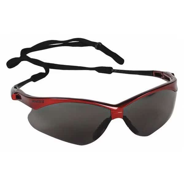 V30 Nemesis Safety Glasses, Anti-Fog, Scratch-Resistant, Wraparound, Red Half-Frame, Gray Lens