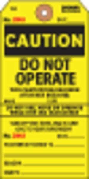 Caut Tag, 5-3/4 x 2-7/8 In, Bk/Yel, PK100, Electromark, Mfr#: Y602697