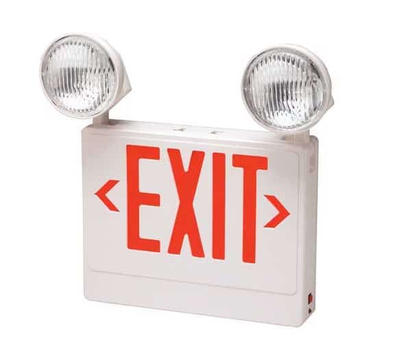 Exit Sign with Emergency Lights, White, 1 or 2 Face(s), LED, Universal Mount, Lead Calcium