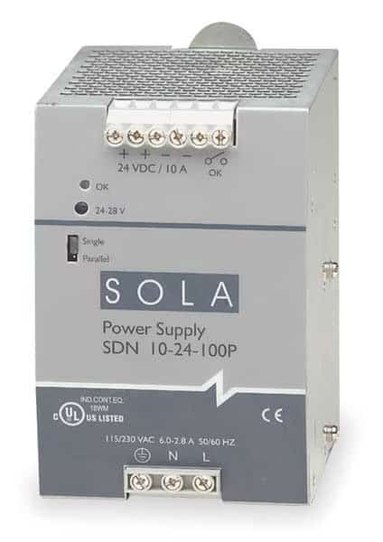 DC Power Supply,24VDC,10A,47-63Hz, Mfr#: SDN10-24-100P, SOLA/HEVI-DUTY