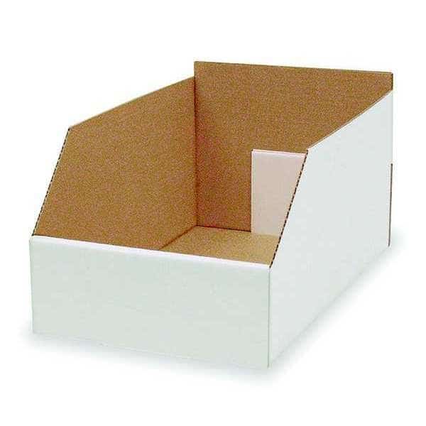 Corrugated Shelf Bin, Cardboard, 10 1/4 in W, 8 1/2 in H, White