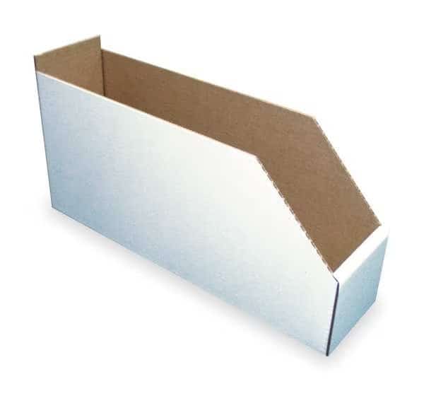 Corrugated Shelf Bin, Cardboard, 6 1/4 in W, 8 1/2 in H, White