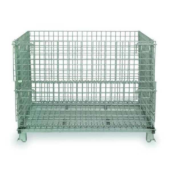 Collapsible Bulk Container, 5 cu ft, 20 in L, 32 in W, 21 in H, Silver, Steel