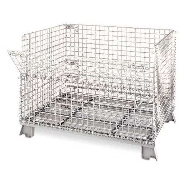 Collapsible Bulk Container, 30.3 cu ft, 48 in L, 40 in W, 36 in H, Silver, Steel