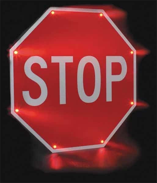 LED Stop Sign, Stop, White/Red, 30" W, 30" H