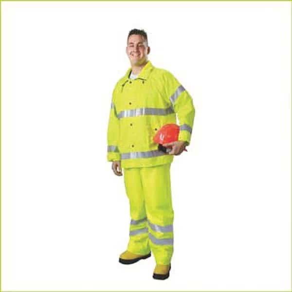 Rain Suit, PVC, 6.2 mil Thick, Packable Hood in Collar, Green/Yellow, 5XL