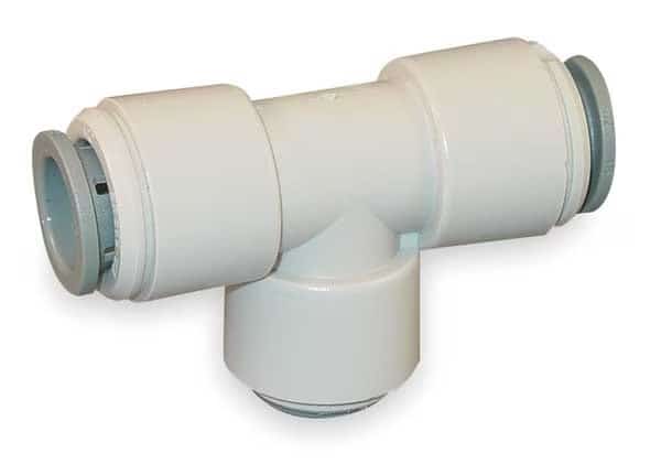 Reducing Tee, 1/2 in x 1/2 in x 3/8 in Tube Size, Acetal, Gray, 10 PK
