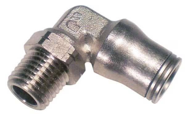 Swivel Male Elbow, 10mm Tube Size, Brass, Silver