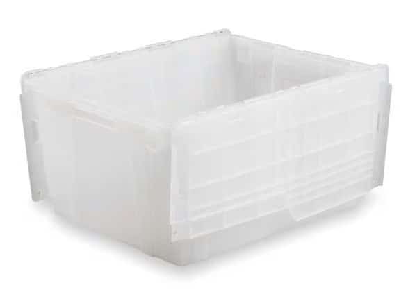Attached Lid Container, 17.2 gal, 26 7/8 in L, 16 7/8 in W, 12 1/8 in H, Translucent, Plastic