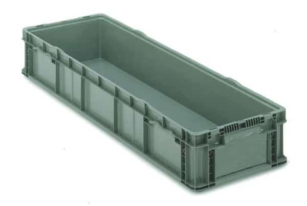 Solid & Stackable Straight Wall Storage Container, 17.2 gal, 48 in L x 15 in W x 7-1/2 in H, Gray