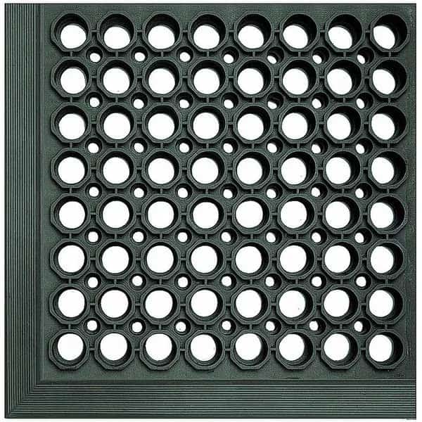 Drainage Mat, Rubber, Raised Surface Rings, 3 ft. W x 20 ft. L, Black