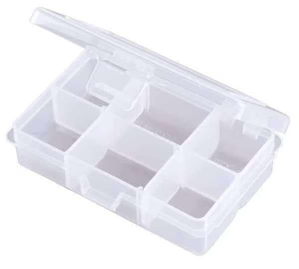 Adjustable Compartment Box with 4 to 6 compartments, Plastic, 1 5/16 in H x 2-5/8 in W, FLAMBEAU, Mfr# T1002