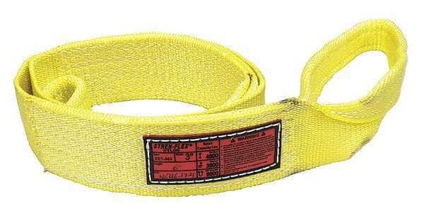 Synthetic Web Sling, Type 3, 9 ft L, 3 in W, Nylon, Yellow