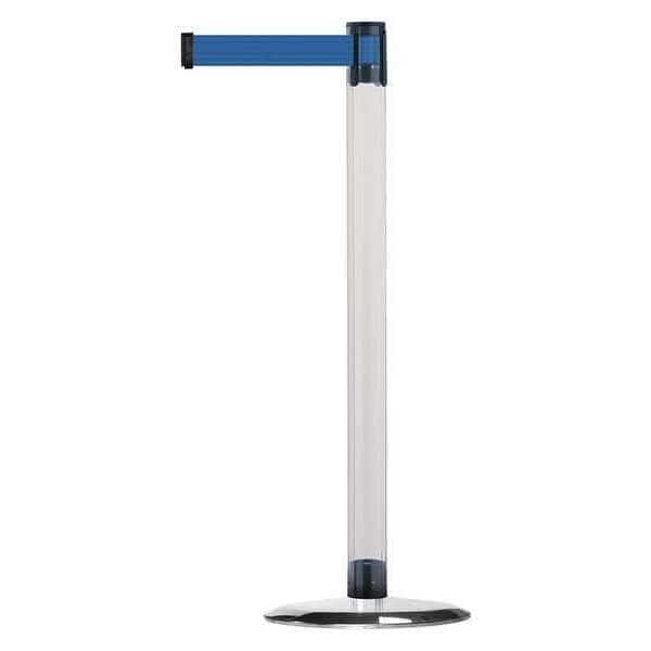 Barrier Post with Belt, 13 ft Length, 38 in Post Height, No Legend, Polished chrome
