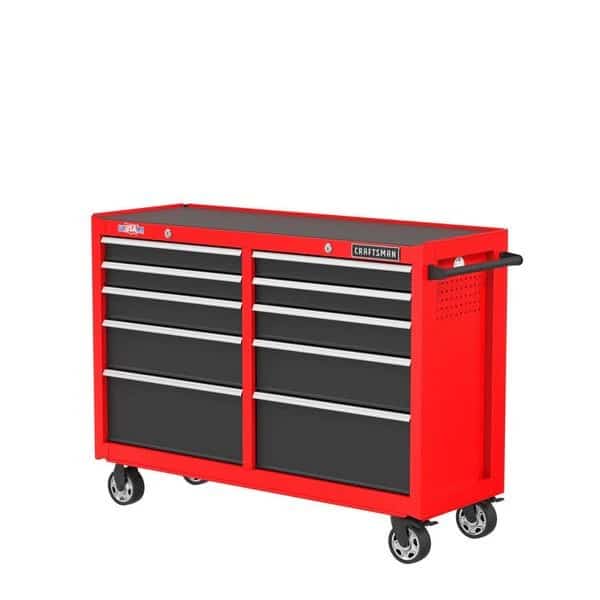 S2000 Rolling Tool Cabinet, 10 Drawer, Red, Steel, 52 in W x 18 in D x 37-1/2 in H