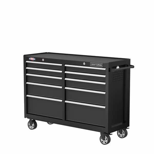 S2000 Rolling Tool Cabinet, 10 Drawer, Black, Steel, 52 in W x 18 in D x 37-1/2 in H