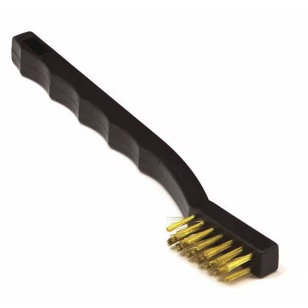 Brush, Scratch, Plastic Handle, Brass, 5-3/4 in L Handle, 1-1/2 in L Brush, Plastic