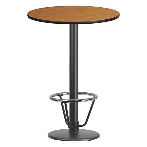 Round Laminate Table, 30" W, 30" L, 43.125" H, Laminate, Wood Grain
