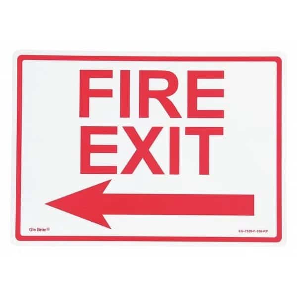 Fire Exit Left Arrow, Red On PL, 14"x10"