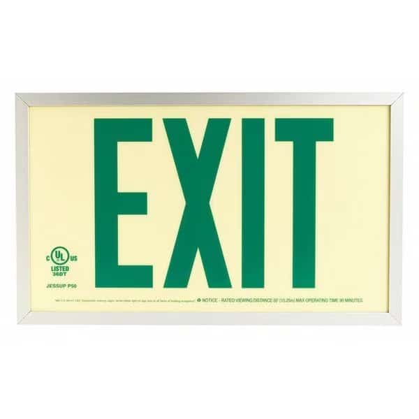 Exit, P50, Green Double w/Aluminum Frame