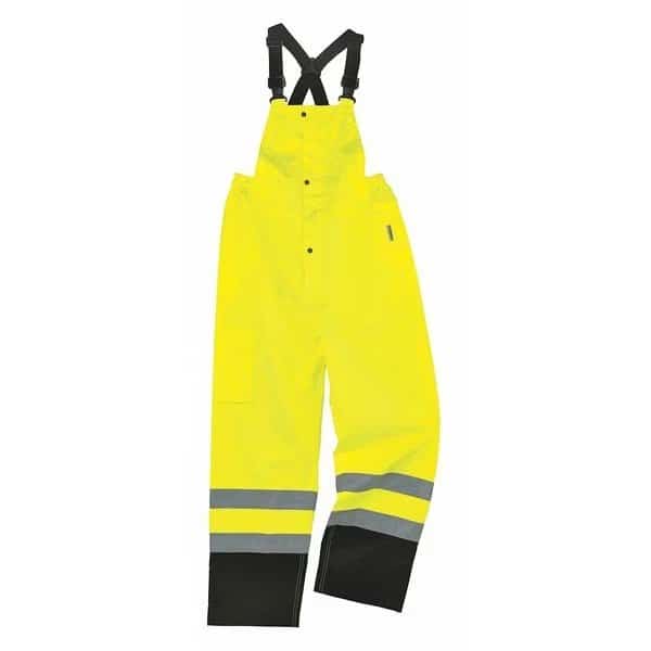 Black Bottom Rain Bibs, Lime, 5XL, Polyester/Polyurethane Coating, 50" to 54" Waist, 5XL