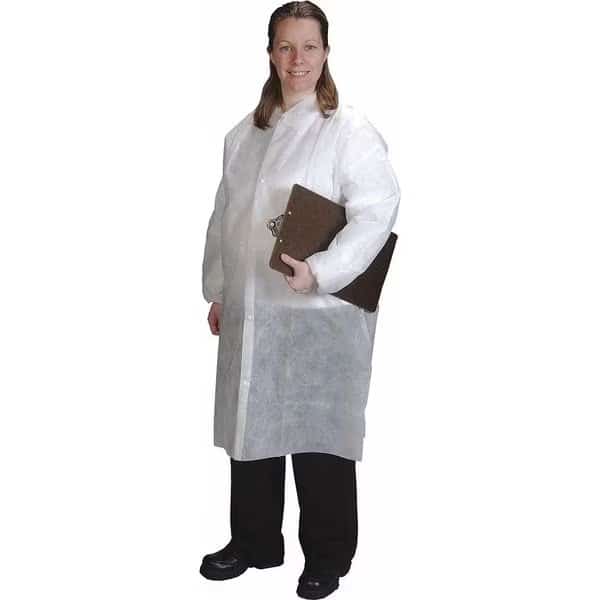 Disposable Lab Coat, GenPro, Snaps Closure, White, 2XL, 25 PK