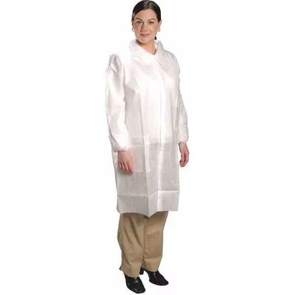 Lab Coat, Disposable, 3 Pckts, L, Package Quantity 30, AlphaGuard, White, 30 PK