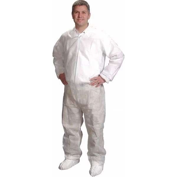 Disposable Coverall, 3XL, Polypropylene, Zipper, Elastic Cuff, Elastic Ankle, Serged Seam, 25 PK