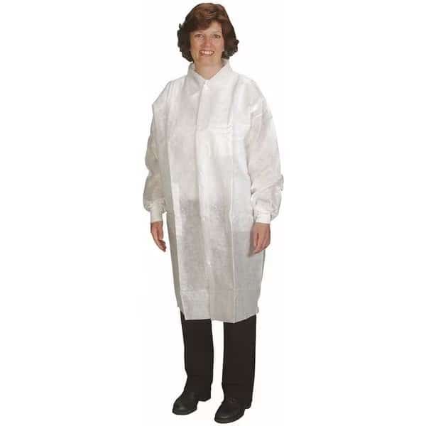 Lab Coat, Disposable, 3 Pckts, S/M, Package Quantity 25, NuTech, White, 25 PK