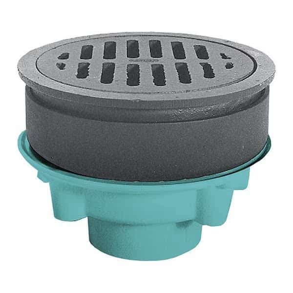 Adjustable Adjustable Floor Drain, PVC, Cast Iron, 4", Hub