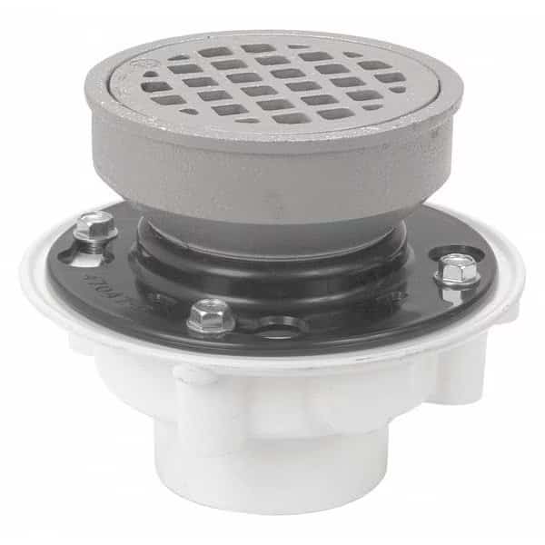 Adjustable Adjustable Floor Drain, PVC and Cast Iron, 4", Hub