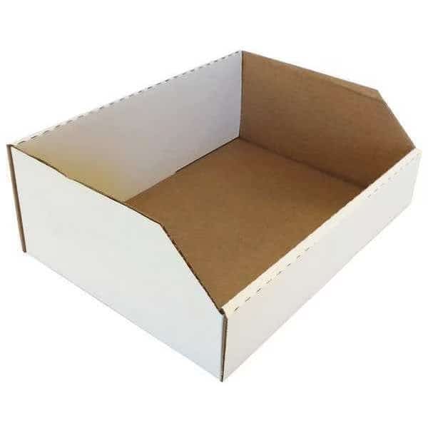 Corrugated Shelf Bin, Cardboard, 12 in W, 4 1/2 in H, White