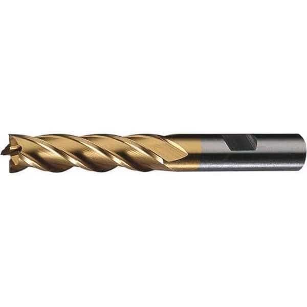 4-Flute HSS Center Cutting Square Single End MIll Cleveland HG-4C TiN 1"x1"x3"x5-1/2"